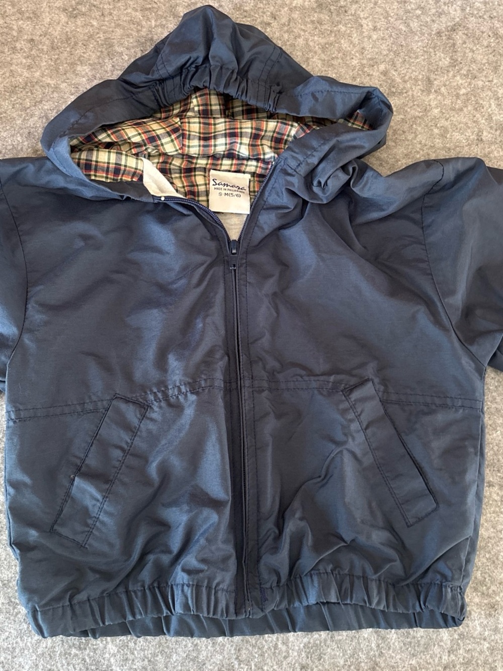 Kids Navy Hooded Raincoat with Plaid Lining